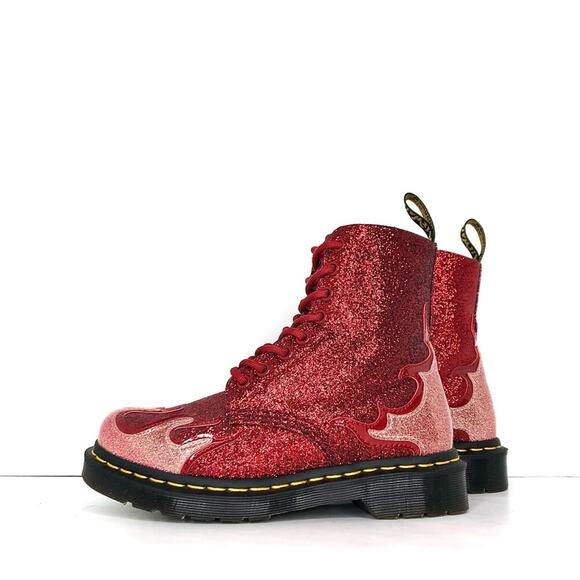 Dr Martens Pascal Flame Red Glitter Ankle Boots Women’s 5 Shoes - Picture 4 of 13